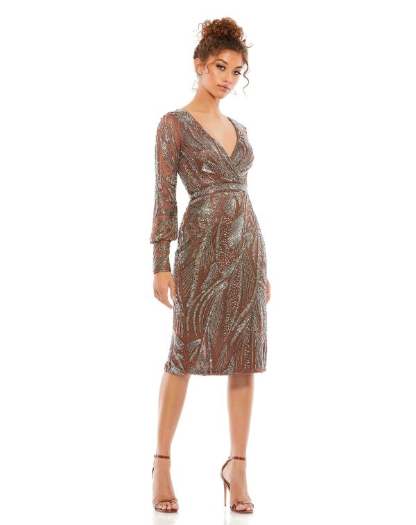chinese dress ladies BEADED LONG SLEEVE WRAP OVER MIDI DRESS – Pragnya Reddy Designer Studio