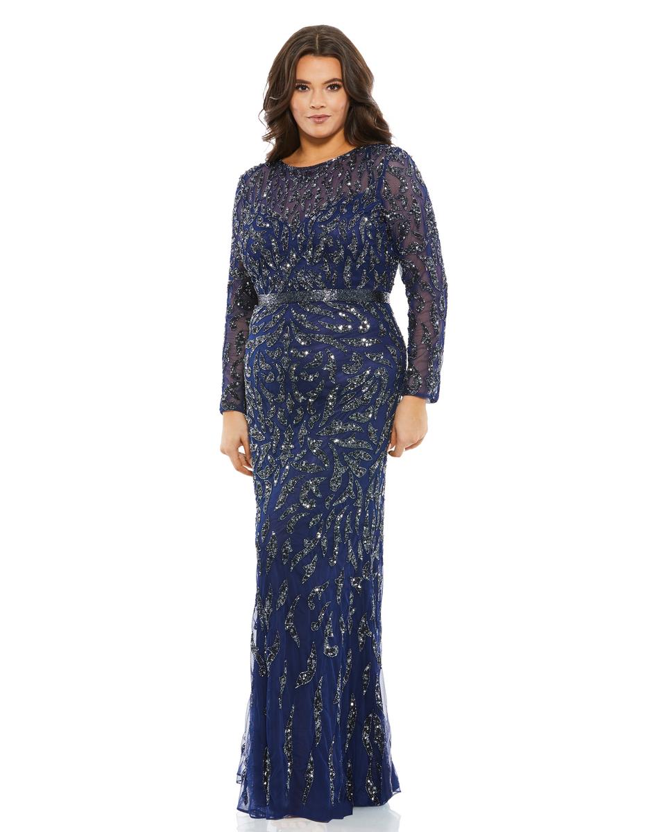 EMBELLISHED ILLUSION SLEEVE COLUMN GOWN (PLUS)
