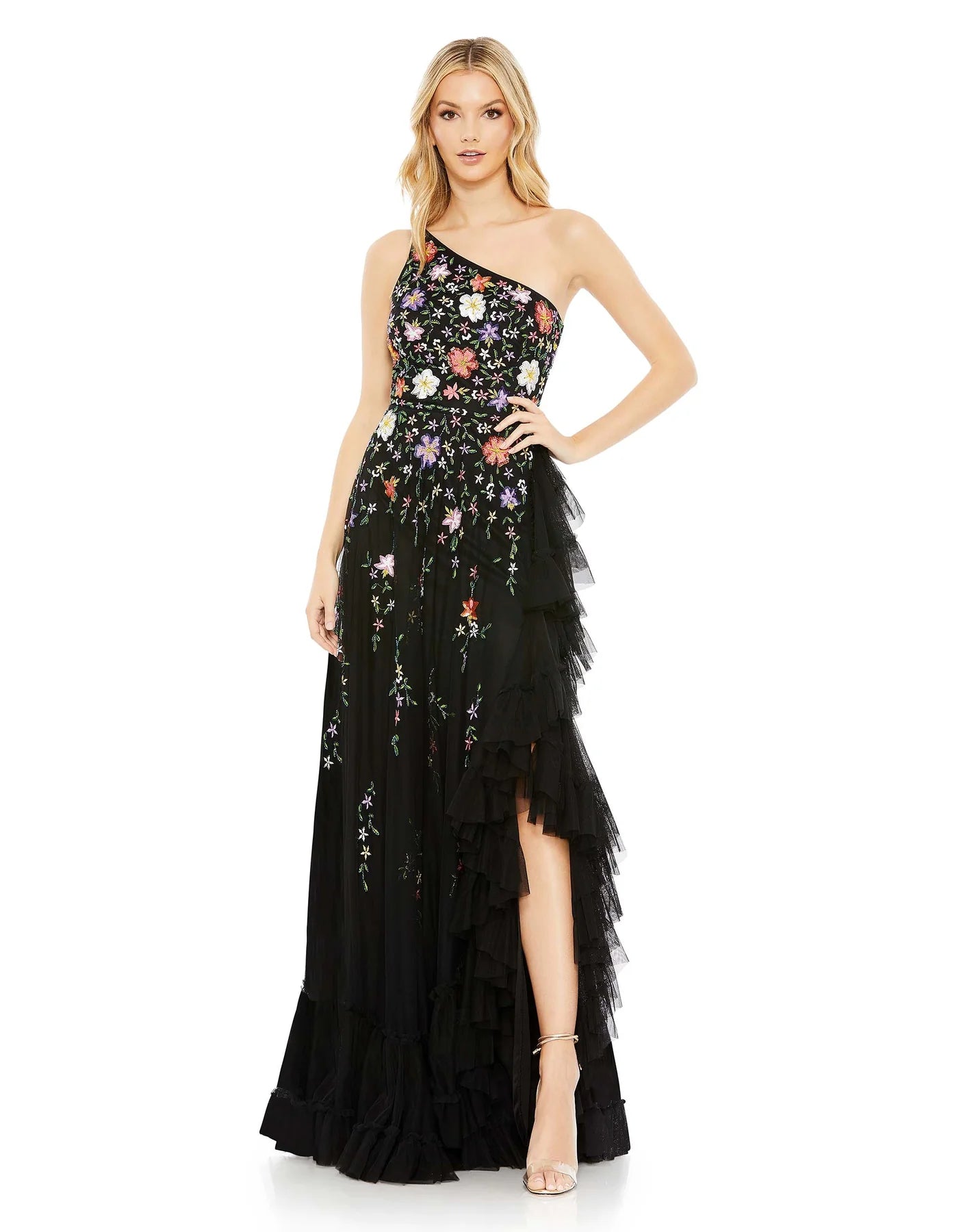 EMBELLISHED ONE SHOULDER ASYMMETRICAL HEM DRESS – Pragnya Reddy Designer  Studio