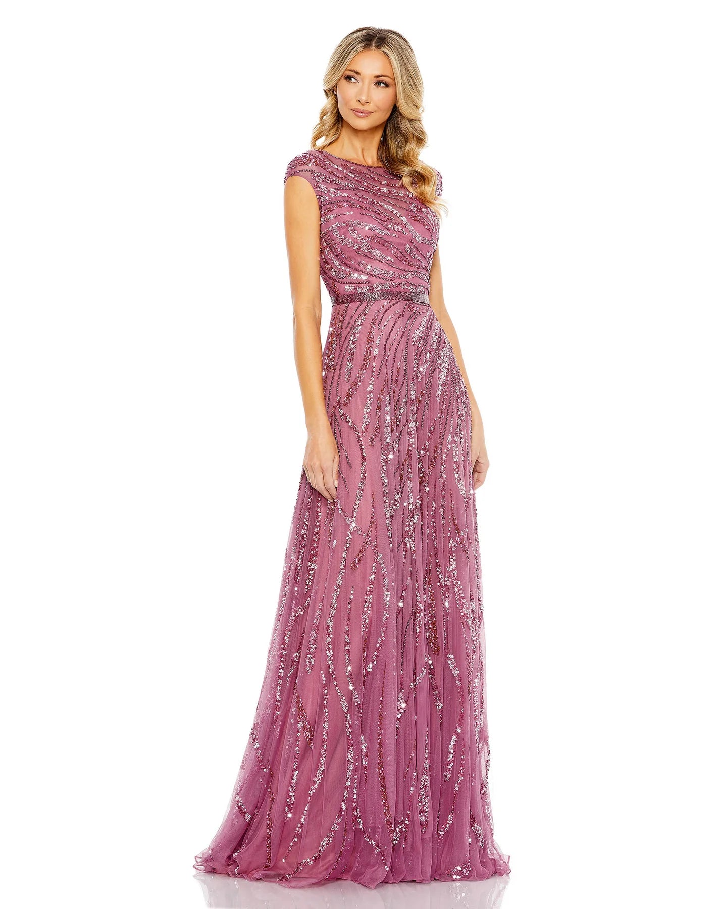 CAP SLEEVE EMBELLISHED EVENING GOWN