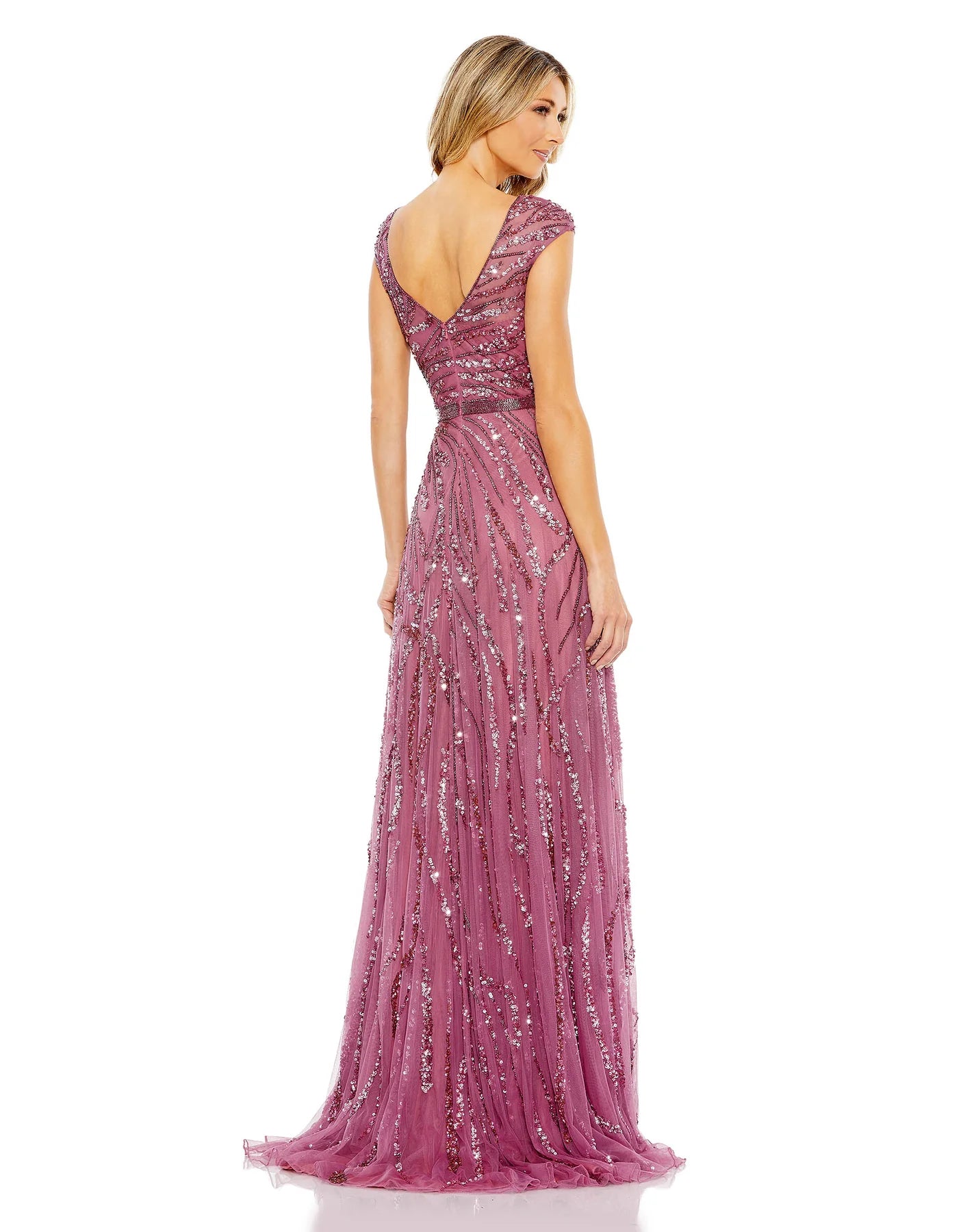 CAP SLEEVE EMBELLISHED EVENING GOWN