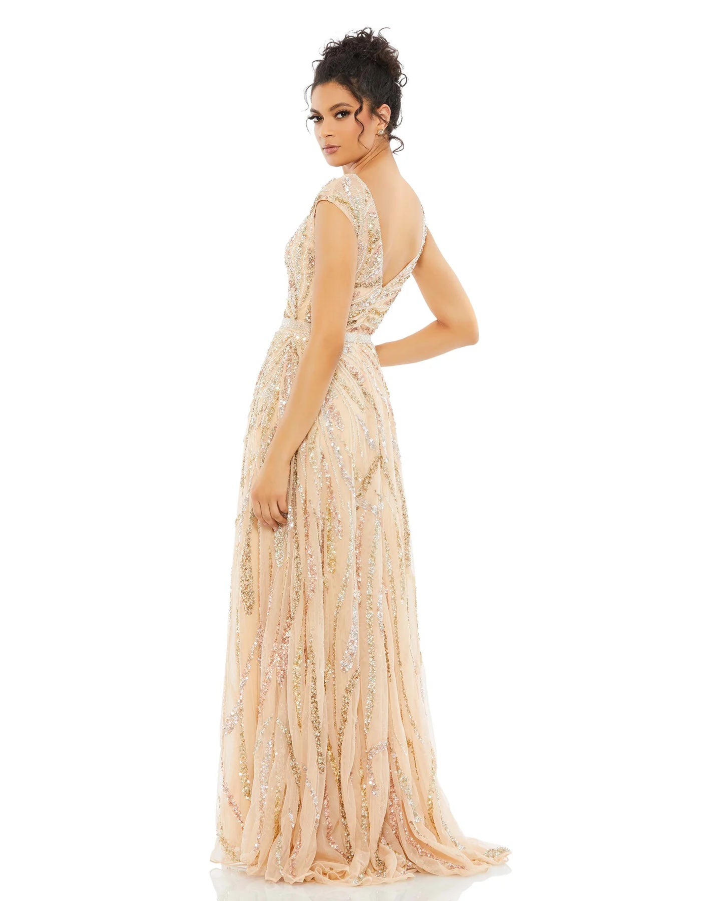 CAP SLEEVE EMBELLISHED EVENING GOWN