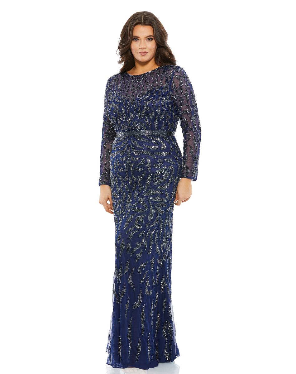 EMBELLISHED ILLUSION SLEEVE COLUMN GOWN (PLUS)