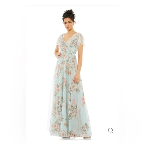 FLORAL FLUTTER SLEEVE V-NECK MAXI DRESS