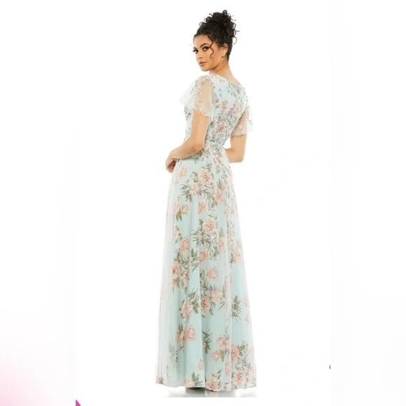 FLORAL FLUTTER SLEEVE V-NECK MAXI DRESS