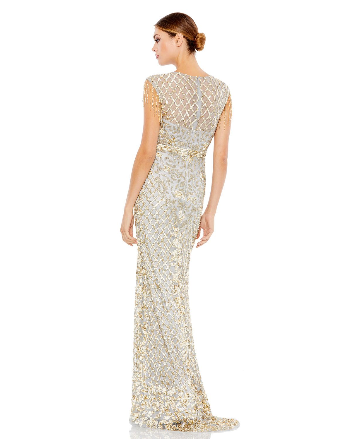 Mac Duggal Beaded Fringe Gown