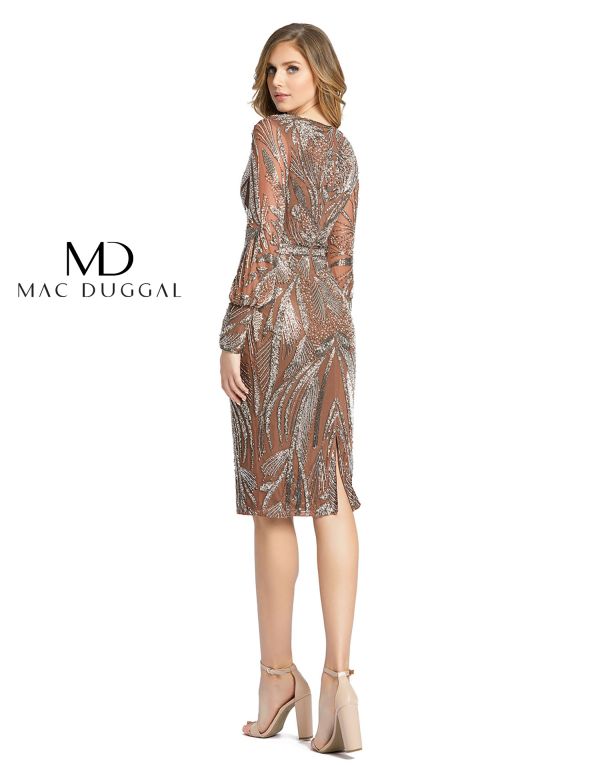 BEADED LONG SLEEVE WRAP OVER MIDI DRESS