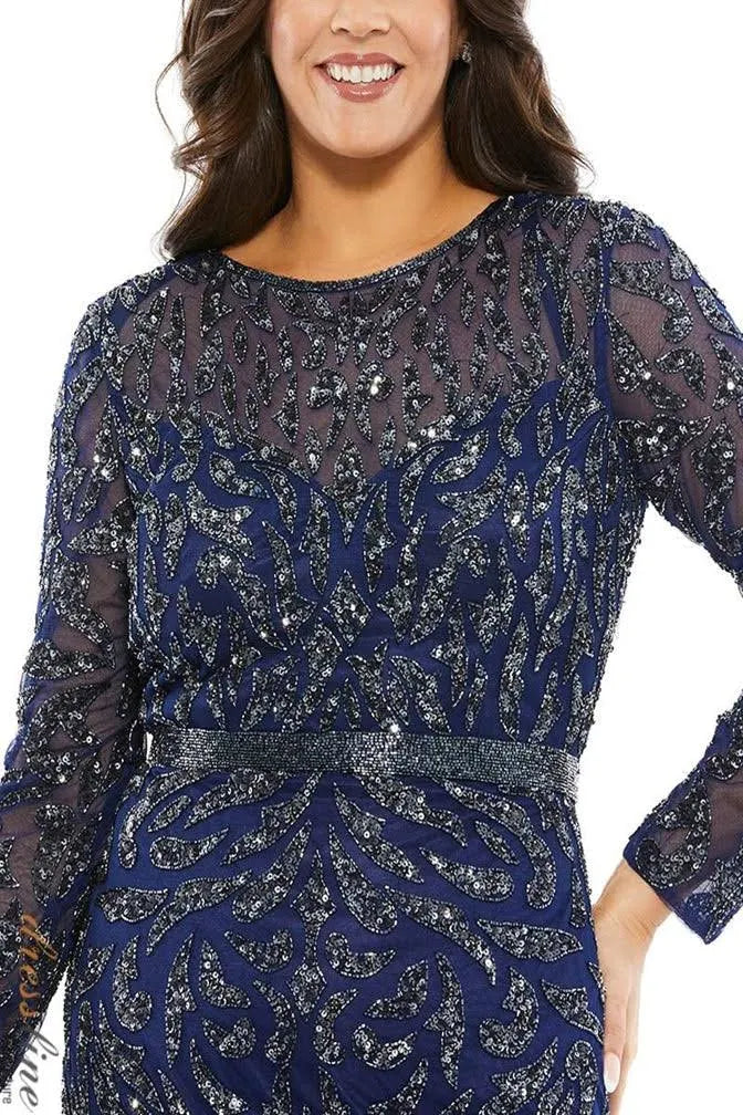 EMBELLISHED ILLUSION SLEEVE COLUMN GOWN (PLUS)